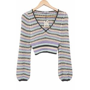 Zara women small cropped purple nude beige crochet cotton sweater spring summer